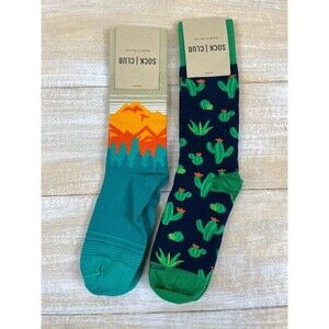 2 Pair Of NEW Sock Club Novelty Socks Cactus And Sunset Mountains Southwest M